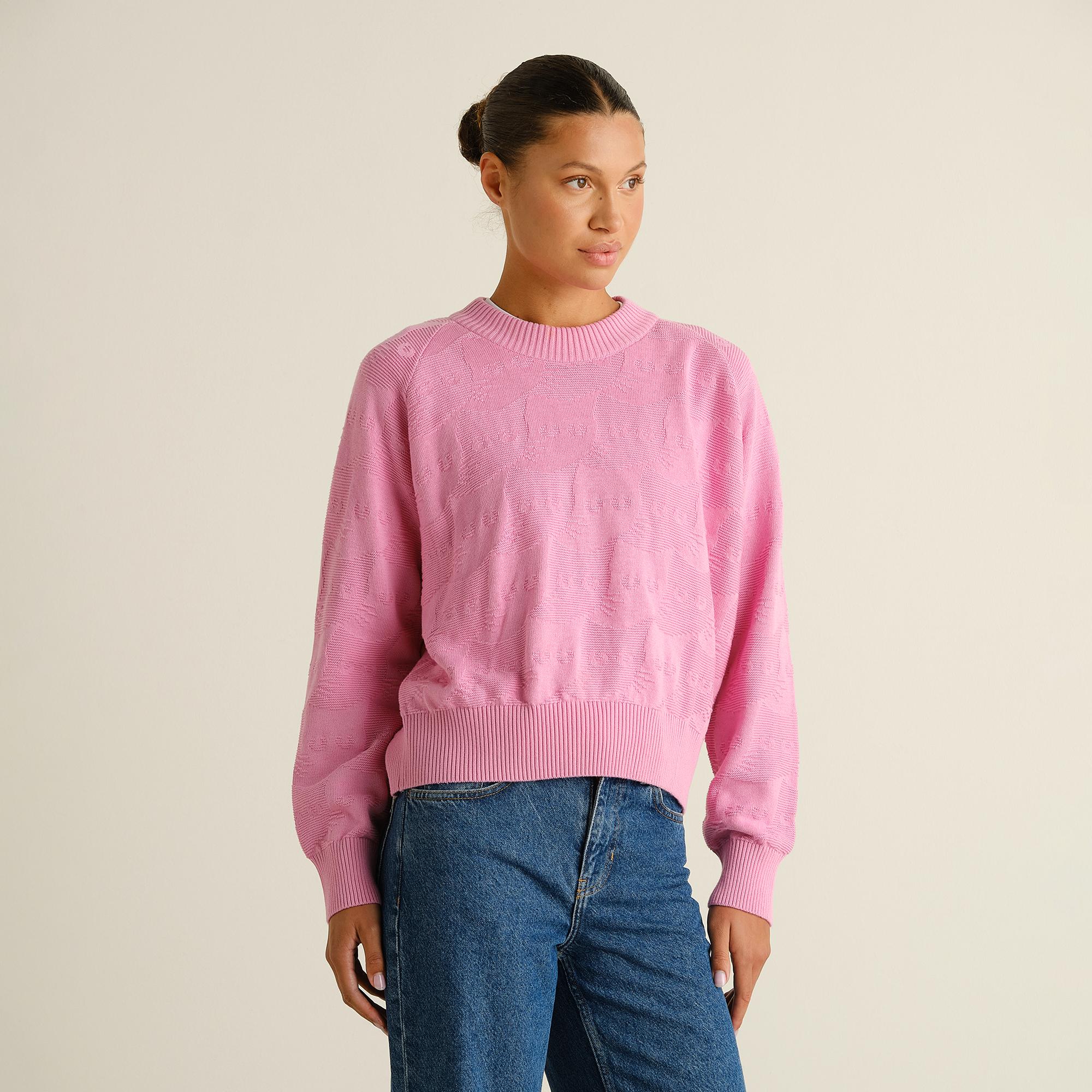 Dedicated Husie Pepita Cats Knit Moonlite Pink Damen Strickpullover pink